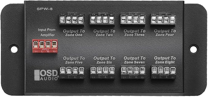 SPW8 Whole House Audio 8-Zone Speaker Distribution Panel Single Audio Input 300W Per Channel - OSD Audio