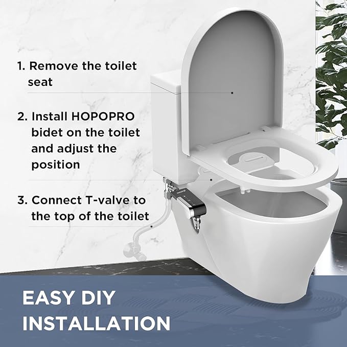 HOPOPRO Toilet Bidet Tank Replacement Cover, Bidet Ultra-Slim Dual Nozzle (Feminine/Rear Wash), Fresh Cold Water Sprayer Toilet Tank Seat for Existing Toilets with Pressure Control, Black