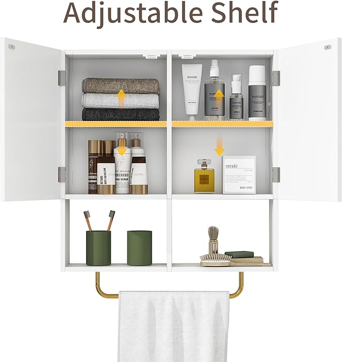 Wall Mounted Storage Cabinet with Mirror & Adjustable Shelves- Bathroom Medicine Cabinet with Towel Bar for Bathroom, Laundary, Enterway,Bedroom