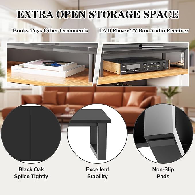 aboxoo 47" TV Riser with Light for 32-60 inch TV, TV Riser Stand Shelf, Tabletop TV Stand Riser, Computer Monitor Table for Home Living Room, Study Office (Black)
