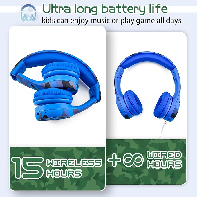 Toddler Headphones Wireless, Kids camo Bluetooth Headphones, 5 Button Easy Use - Image 4