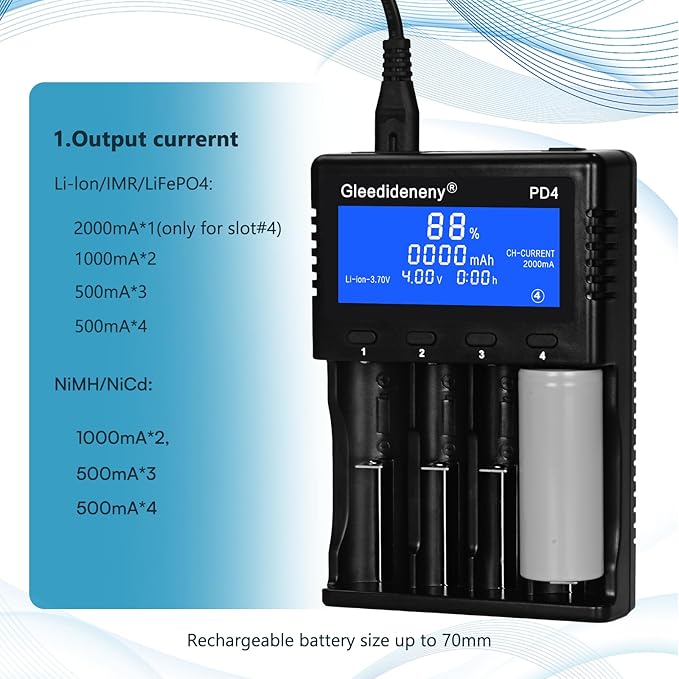 Gleedideneny 18650 Battery Charger,Universal Charger LCD Display for Rechargeable 3.7V 3.8V 3.2V 26650 20700 18650 18350 17670 17500 16340(RCR123) 14500 1.2V AA AAA SC C Size Batteries