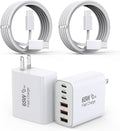 65W USB C Charger Block, 2Pack 6-Port Fast Charging Block with 6ft Long TypeC to TypeC Woven Cable Cord,Multiport Plug,USB C Power Adapter for iPhone 17/17 Air/17 Pro/16/16e/16 Pro Max/15,iPad,AirPods
