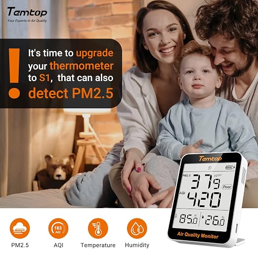 Temtop Air Quality Monitor, Indoor Thermometer Portable AQI PM2.5, Temperature - Image 3