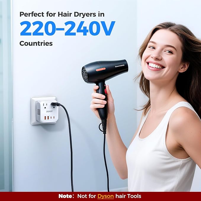 2000W Voltage Converter US to Europe - DOACE 220V to 110V Converter for European Travel, Power Converter Adapter Combo with 2 PD/QC & UK/AU/US/IT/European Travel Plug Adapters for Hair Dryer Phone