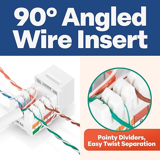 Everest 90° Angled RJ45 Cat6A Keystone Jacks 20-Pack in White - Image 3