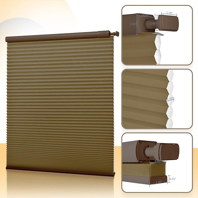 Boolegon No Drill Motorized Cellular Blinds With Remote Motorized Blackout Honeycomb Blinds For Indoor Windows Easy to Install Automatic Cellular Shades For Home,Light Filtering Dark Brown,Custom Size