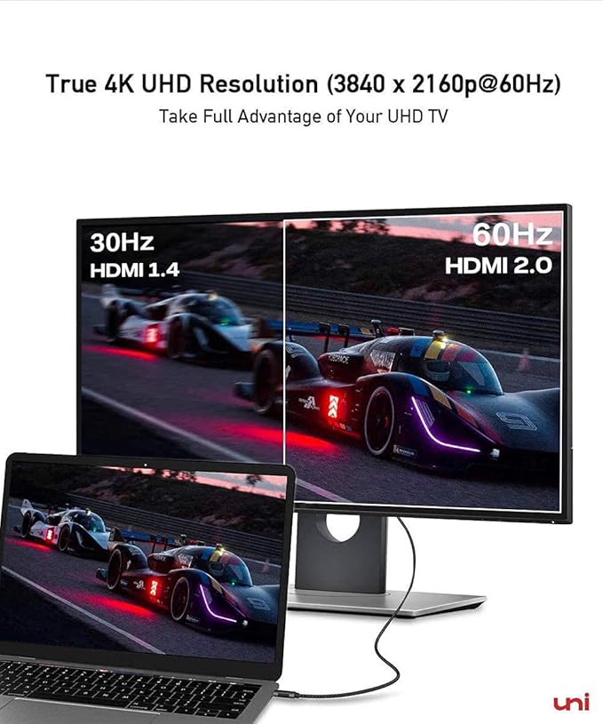 uni USB C to HDMI Cable 3ft 4K@60Hz, ONE-Way USB Type-C to HDMI Braided Cable (Thunderbolt 3/4 Compatible) with MacBook Pro/Air 2023, iPhone 15 Pro/Max, Samsung S24, Chromebook and More