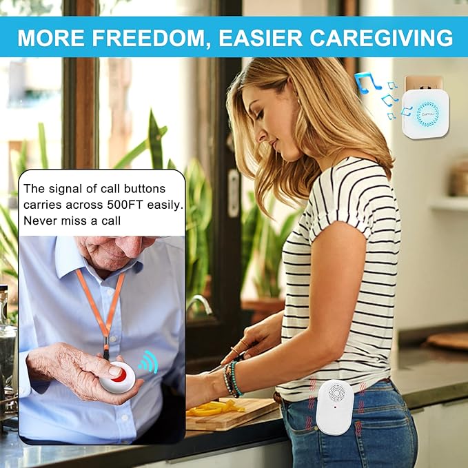 CallToU Caregiver Pager Call Button Elderly Wireless Call Button Vibration Pager Nurse Calling Alert System for Home Elderly Disabled Patient 2 Transmitters 1 Receiver