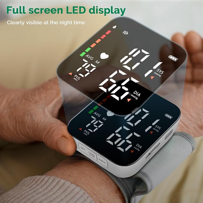 Greetmed Wrist Blood Pressure Monitor Automatic Talking Wrist Blood Pressure Cuff Digital Full Screen LED Display Bp Machine Adjustable Bp Cuff Voice Broadcast Health Care for Home Use
