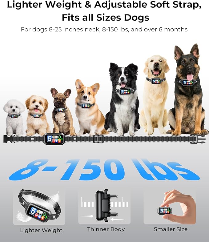 2 Pack Dog Bark Collar for Large Medium Small Dogs, 1s Fast Stop Barking Rechargeable Smart Bark Collar, Anti Barking Training Collar, 5 Adjustable Sensitivity Beep Vibration Shock with Airtags Case