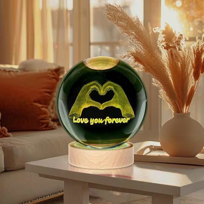Kopesmsy 3D TayTay Gifts, Cute 3.15-inch Hands Heart Shaped Crystal Ball Night Light with Wood Base, Night Light Room Decor, Birthday Anniversary Christmas Gift for Fans, Music Song Lover