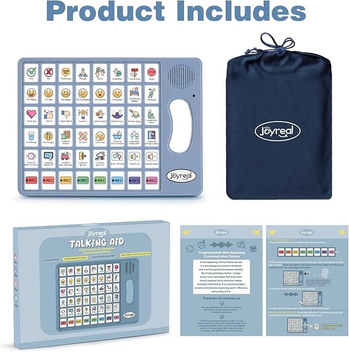 Joyreal AAC Device for Autism, Non Verbal Communication Tools for Speech Therapy & Stroke Rehab. Communication Tablet, Autism Talking Aids with 8 Programmable Buttons & Adjustable Volume (Gray-Blue)