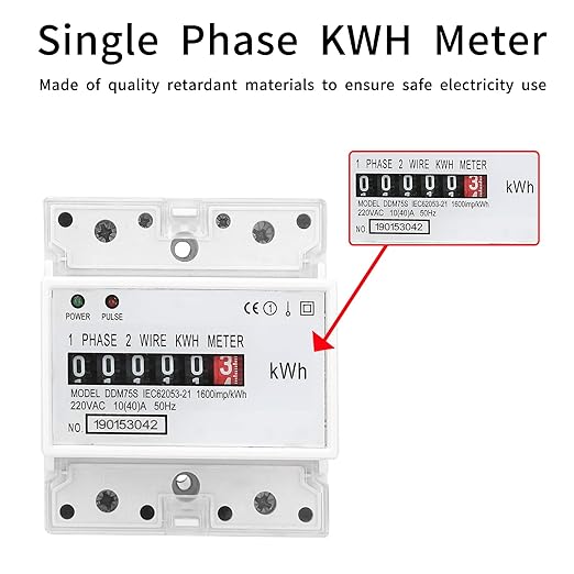 Electric Meter, Single Phase 4P LED DIN-Rail Electricity Power Consumption Wattmeter Energy Meter DDM75S 10 to 40A Digital Display