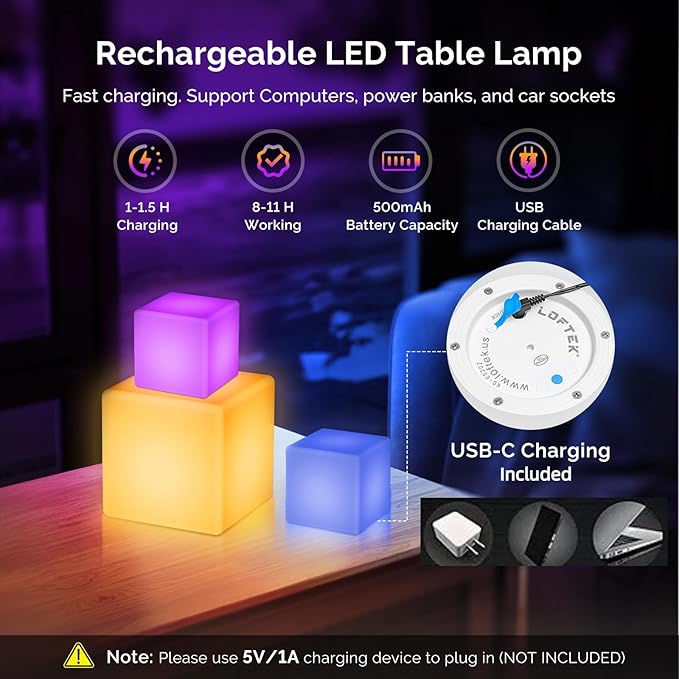 LOFTEK 4-inch LED Cube Lights: RGB 16 Colors Tesseract Cube, Cosmic LED Mood Lamp with Remote Control, IP65 Waterproof Rechargeable Bedside Lamp Night Lights for Kids Nursery Toys Gift