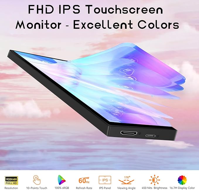 Upgraded 8.8 Inch Small Touchscreen Monitor, PC Temperature Display, PC Sensor Panel Display, IPS USB Mini Screen for Raspberry Pi, AIDA64 CPU RAM Data Monitor ARGB Computer Case