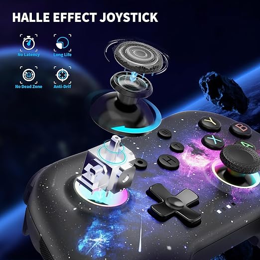 AceGamer Aurora II 2.4G Wireless Bluetooth Controller for PC/Android/Switch/iOS/Switch 2/Steam Deck with Rotary Motors, RGB Hall Effect Joysticks - Upgraded PC Gaming Controller and Back Buttons Lock (Galaxy)