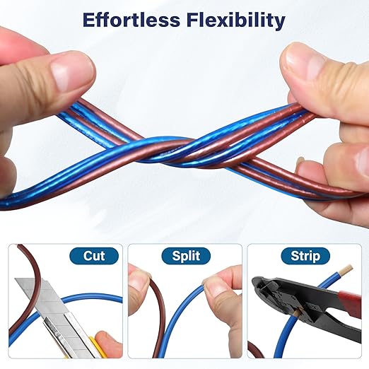 HiFind 14/2 Gauge AWG Car Audio Speaker Wire Cable 20 Ft, Professional Shielded OFC Zipper Wire, Transparent Soft PVC for Automotive Stereo HiFi Home Theater System, Subwoofer, Blue+ Brown