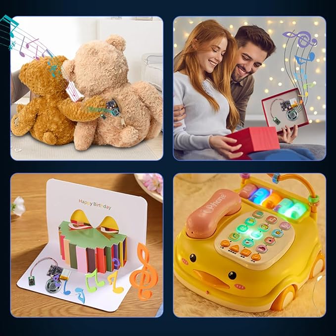 Voice Module,MP3 Music Sound Chips, 16MB Sound Module for Crafts, Christmas, New Year Greeting Cards, Box with Speaker Lithium Battery Powered and USB Cable. (JR-JX7004-Button Sound Module)