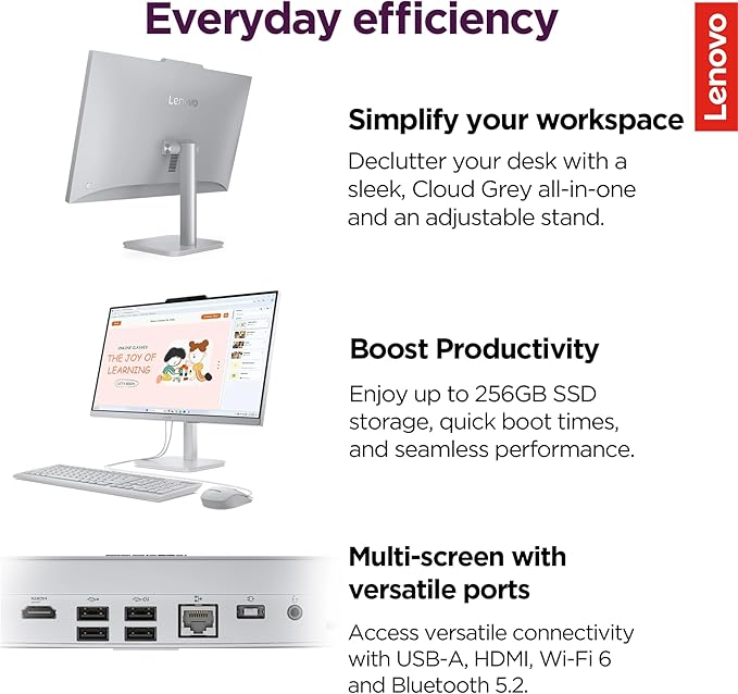 Lenovo IdeaCentre Everyday Tasks 24" Full HD All-in-One Desktop Computer • Lifetime Office 365 for The Web • Intel 4-Cores • 512GB External and 256GB SSD • 8GB RAM • Keyboard and Mouse • Windows 11