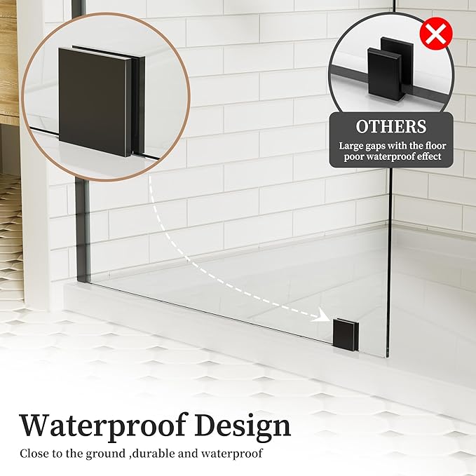 36" W x 76" H Fixed Glass Shower Panel, Frameless Shower Glass Panel with Nano Coating,5/16" (8mm) Clear SGCC Tempered Glass Panel for Walk In,Black