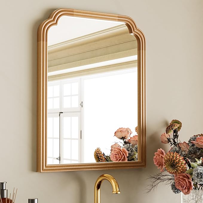 Wood Frame Wall Mirror Decor for Small Bathroom Vanity Entryway, Living Room or Bedroom Home Decor - Light Woodgrain 18" x 24" Natural Color