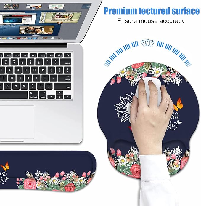 Keyboard Wrist Rest + Mouse Pad Wrist Support Set with Coasters, She Believed She Could So She Did Inspirational Quote Design Non-Slip PU Base Ergonomic Mousepad for Home Office Working Studying