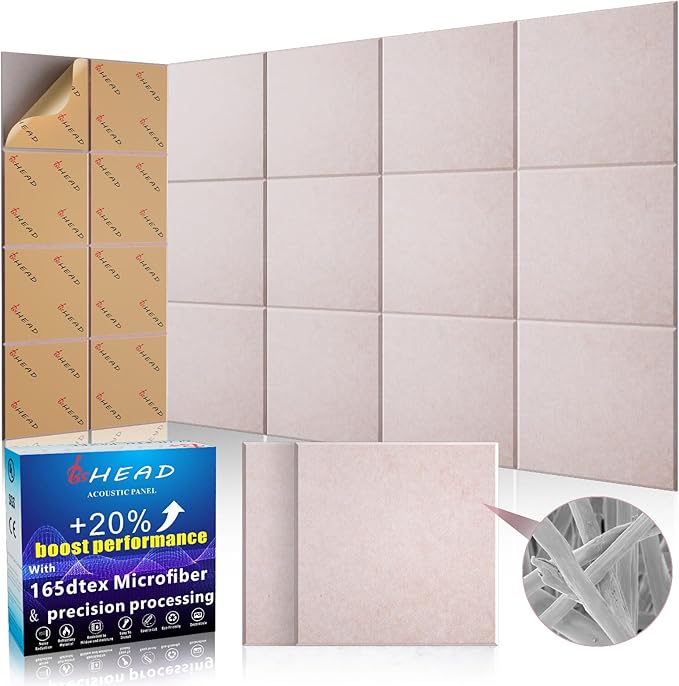BSHEAD 15 pcs 165dtex Microfiber Acoustic Panels ，Self-Adhesive Soundproof Wall Panels, 12 x 12 x 0.4 in Sound Proof Foam Panels for Walls, High Density, Noise Dampening Panels for Home Studio（Camel）