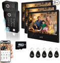 Wired Video Apartment Intercom System,Door Phone Kit,10 Inch Touch Monitor with 1080P HD Doorbell Camera,Supporting Motion Detecting 5 in 1 RFID Card Unlcking for Home Villa (2 Doorbell + 3 Monitor)