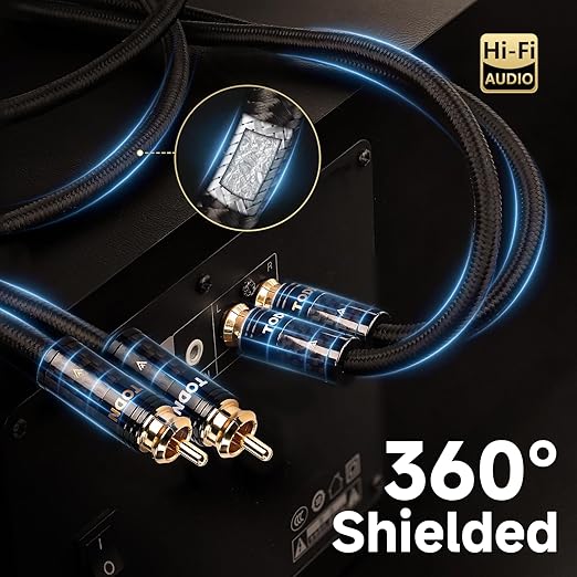 TODN Hi-end RCA Cables for Audiophile with Silver-Plated-OCC-Core and Dual Shielded RCA to RCA Stereo Car Audio Cable (4.9 ft/1.5 m, 1 Pair)