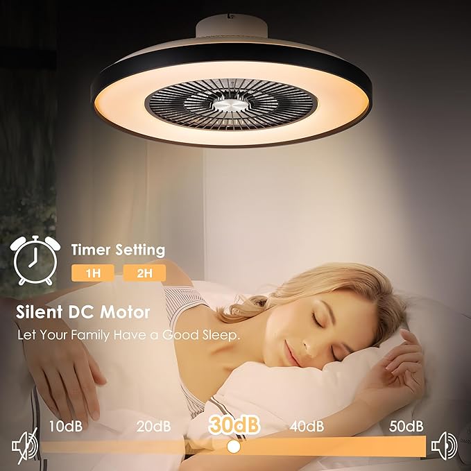 HUMHOLD 24" Bladeless Ceiling Fans with Lights and Remote/APP/Voice Control, Low Profile Ceiling Fan with RGB Lights, Enclosed Flush Mount Ceiling Fan for Kid's Bedroom/Living Room