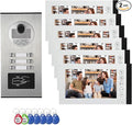 Wired Video Multifamily Apartment Intercom System,2/3/4/6/8/10/12 Units 7 inch Monitor Video Door Phone Kit,Video Doorbell, ID Card Unlock, 2 Way Audio for Home (1 doorbell + 6 Monitor)