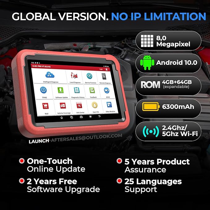 Launch X431 PROS V 5.0, 2026 Newly Bidirectional Scan Tool, Bluetooth Launch Scanner with DBSCar VII Connector,38+ Reset for All Cars,Online ECU Code,CANFD,FCA AutoAuth,VAG Guide,2 Yrs F-Ree Update