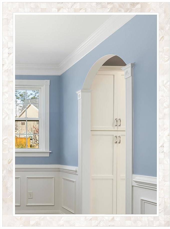 Tanmicoshomy White Shell Framed Rectangular Mirrors for Bathroom, 30x40 Inch Mirrors with Tempered Glass for Bedroom Living Room or Entryway, Wall Mounted Horizontal or Vertical Hanging