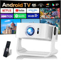 [Compatible with Netflix & Support 4K] 1080P HD Mini Projector Dual Band WiFi6 5G and BT 5.4 Auto Focus & Obstacle Avoidance Portable Outdoor Projector, 270° Adjustable Stand for Home Movie - White