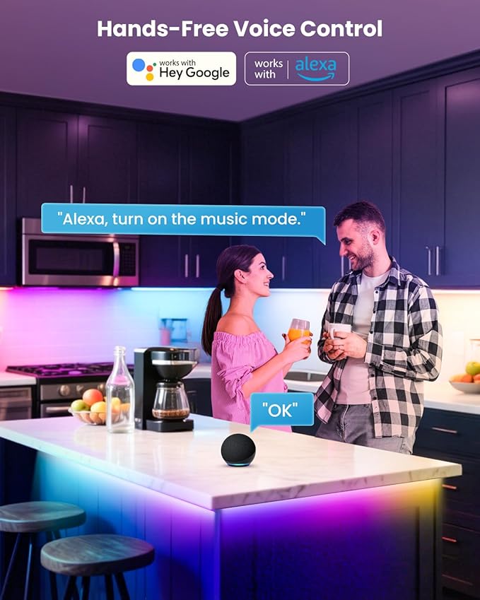 9.84ft RGB+IC LED Lights for 32-43 Inch TV, Backlight Strip Behind TV with Music Sync, Bluetooth APP and Voice Control, 44 Scene Modes, for Ambient Mood Lighting, Monitor Game, Bedroom, Living Room