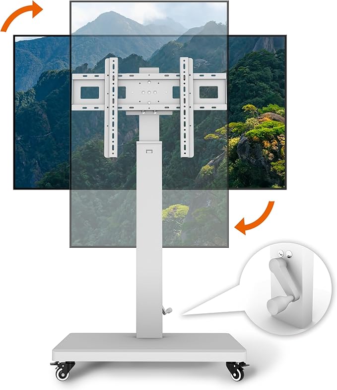 XinleTech Mobile TV Cart Stand for 32-80 Inch TVs,90°Landscape to Portrait Rotating,Manual Height Adjustable Cart,Holds 110 Lbs,Max VESA 600x400mm,Portable tv Stand on Wheels,XL-XZ08W