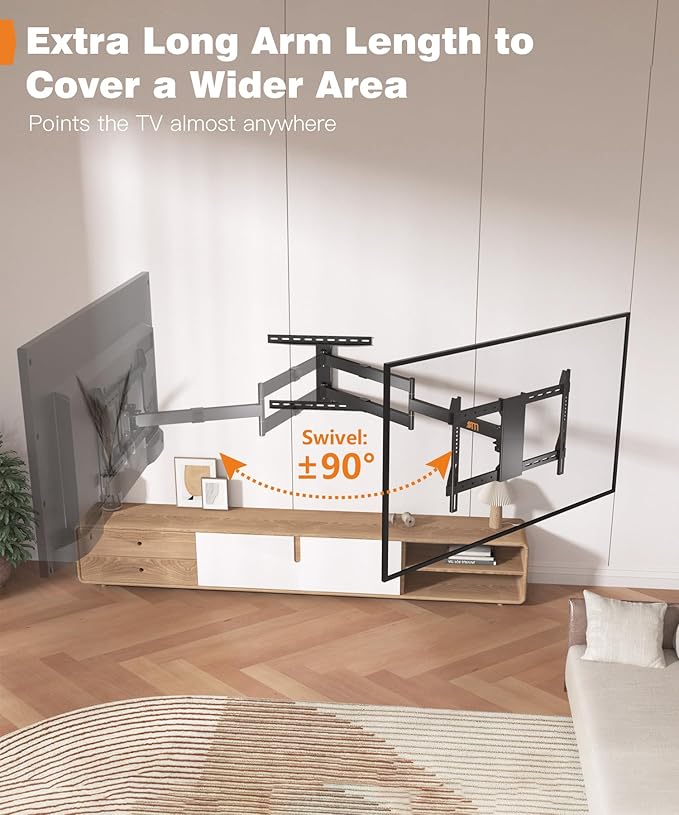 47” Extra Long Arm TV Wall Mount for 37-80 Inch TV, Full Motion Corner TV Mount with Extension Articulating Arm Swivel and Tilt, Max VESA 600x400mm, Fits 16" 18" Studs Up to 99 lbs