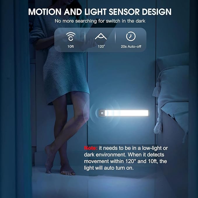 MCGOR 10inch Under Cabinet Lighting, 2 Pack Rechargeable Motion Sensor Light - Image 4