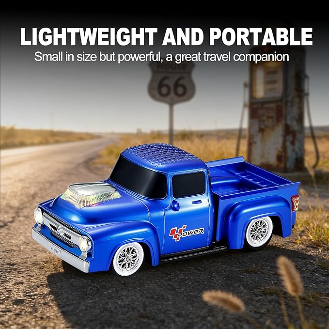 Vintage Pickup Truck Bluetooth Speaker, Retro Truck Model with HD Sound, Built-in Mic, LED Party Lights, TWS Dual Pairing, Multi-Interface Output, Portable Outdoor Speaker for Parties & Beach (BLUE)