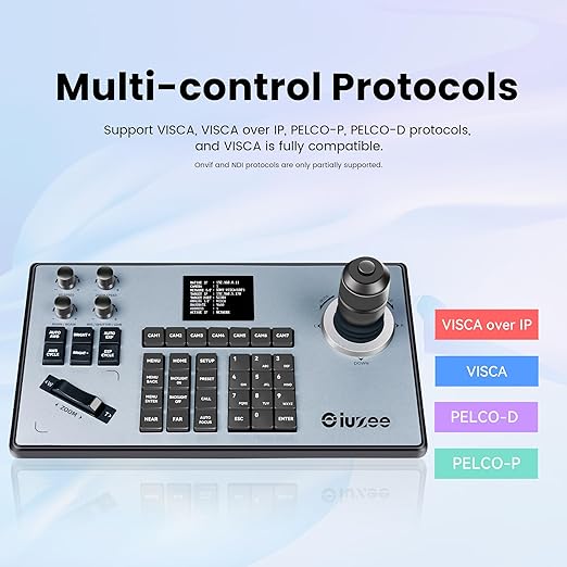 iuZee PTZ Camera Controller 4D Joystick PoE IP PTZ Keyboard with Controller 2.8" LCD Screen, Support VISCA PELCO-P PELCO-D RS422 RS485 RS232 RJ45, for Live Streaming Meeting/Church Service/Education
