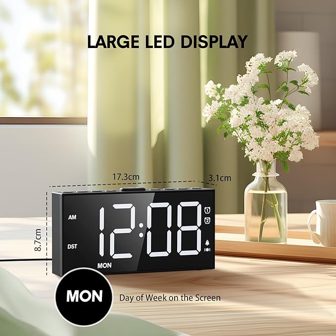 Mesqool Loud Alarm Clock for Heavy Sleeper, with Vibration for Hearing Impaired Deaf, Annoying Clock for Bedroom,USB Port,Dual Alarm with Snooze