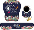 Mouse Pad Wrist Support and Keyboard Wrist Rest Set with Coasters, She Believed She Could So She Did Inspirational Quote with Non-Slip PU Base Ergonomic Mousepad for Computer Laptop Home Office
