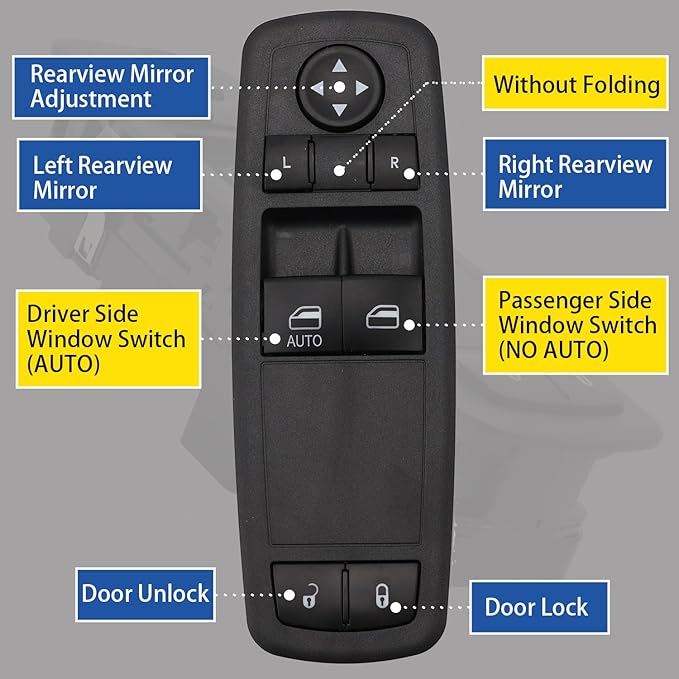 AMICAREP Master Power Window Switch Driver Side Compatible with 2012-2015 Dodge Grand Caravan Ram C/V Chrysler Town&Country 8+8 Pin 2 Door Replaces# 68110870AA 68110870AB