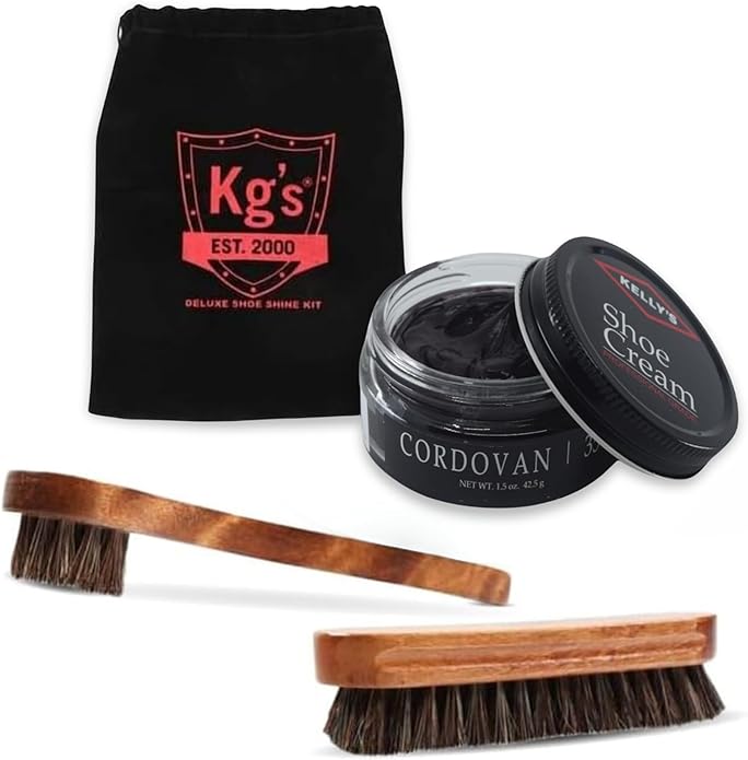 Kg's Shoe Shine Kit Includes Polish, Horsehair Brush, Applicator, and Storage Bag
