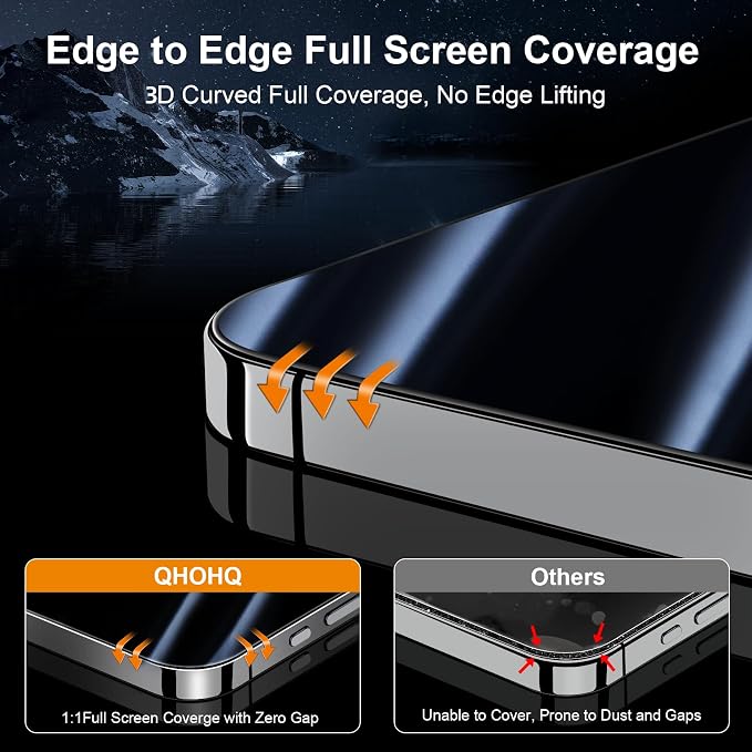QHOHQ for iPhone 16 Pro Max Privacy Screen Protector + Camera Lens Protector - Image 3