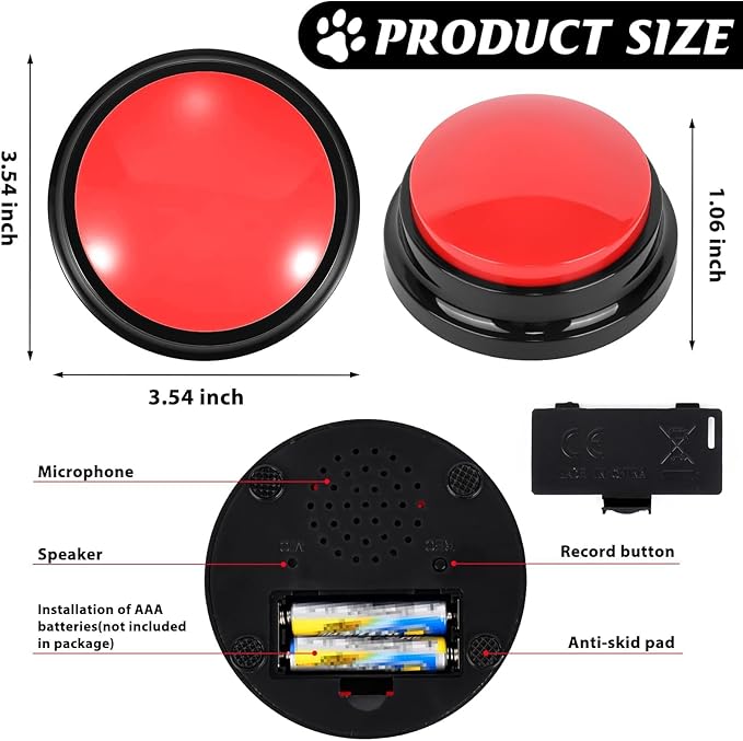 10 PCS Red Voice Recording Buttons for Dogs Dog Training Communication Buttons with 30 Sec Record and Playback, Pet Training Buzzer for Puppy Cats, Funny Gift for Study Office Home Pet Lovers