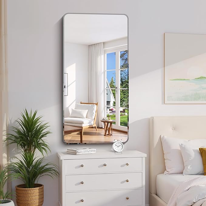 CILIBER Frameless Mirror, 24x48 Beveled Bathroom Mirror Rounded Corner, Frameless Wall Mirror Shatterproof Tempered Glass Lightweight Design for Bedroom Living Room Entryway