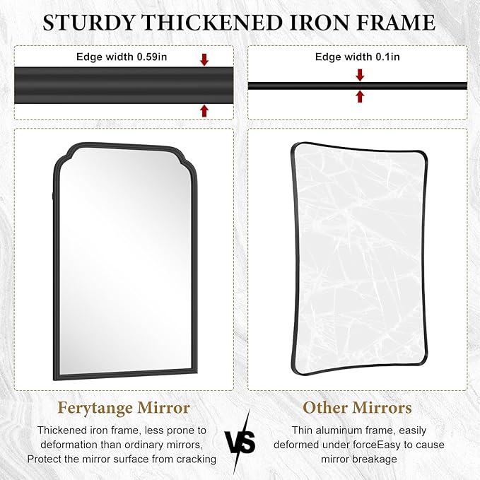 24X36 Inch Black Bathroom Mirror for Over Sink, Modern Rounded Corner Rectangle Mirror with Non-Rusting Iron Metal Framed Bathroom Vanity Mirror for Wall Decor(Tempered Glass)
