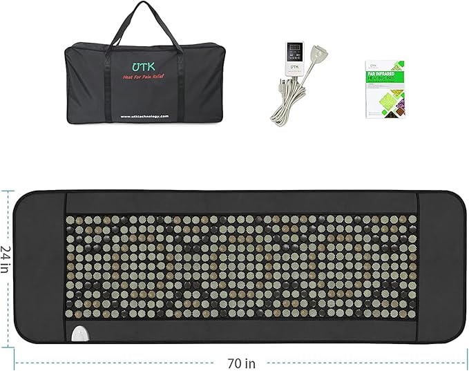 UTK 70'' x 24'' Full Body Quantum Wave Far Infrared Heating pad, 5X Pain Relief, FSA-HSA Eligible Weighted Mat with Magnets Stone, Jade & Tourmaline, Hotter to 159℉, 4H Auto-Off, Gift for Women Men